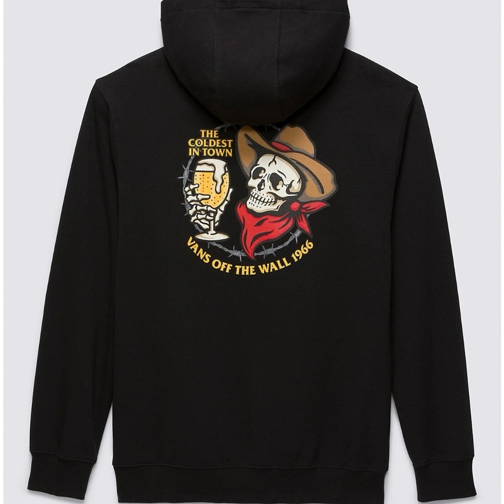 Men’s Vans Black Hoodie with Cowboy Skull Graphic “the coldest in town”